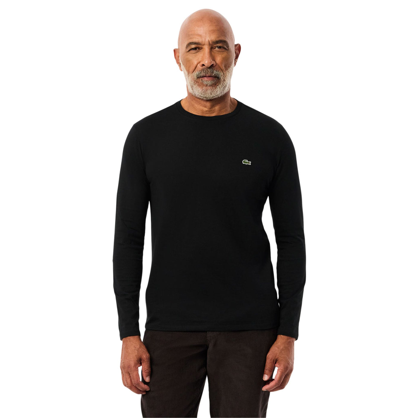 T-shirt Uomo in cotone Pima a maniche lunghe Nero modello frontale
