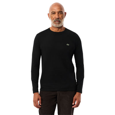 T-shirt Uomo in cotone Pima a maniche lunghe Nero modello frontale