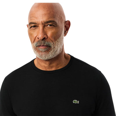 T-shirt Uomo in cotone Pima a maniche lunghe Nero modello frontale ravvicinato