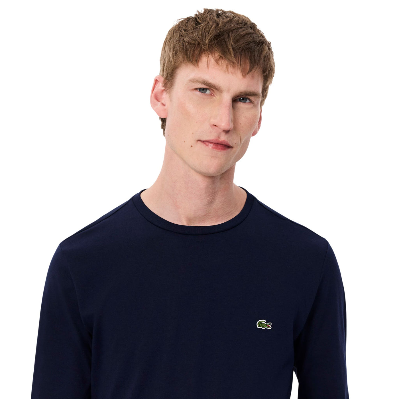 T-shirt Uomo in cotone Pima a maniche lunghe Navy modello frontale ravvicinato