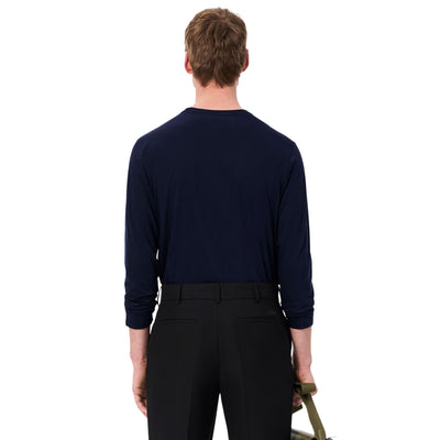 T-shirt Uomo in cotone Pima a maniche lunghe Navy modello retro