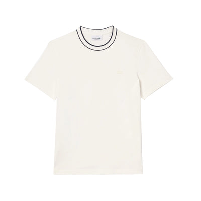 T-shirt Uomo elasticizzata Panna con colletto a righe