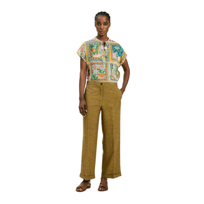 Pantaloni Thiago da donna in viscosa e lino modella frontale