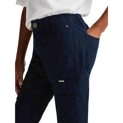Pantaloni cargo Bambino in tessuto tramato navy dettaglio