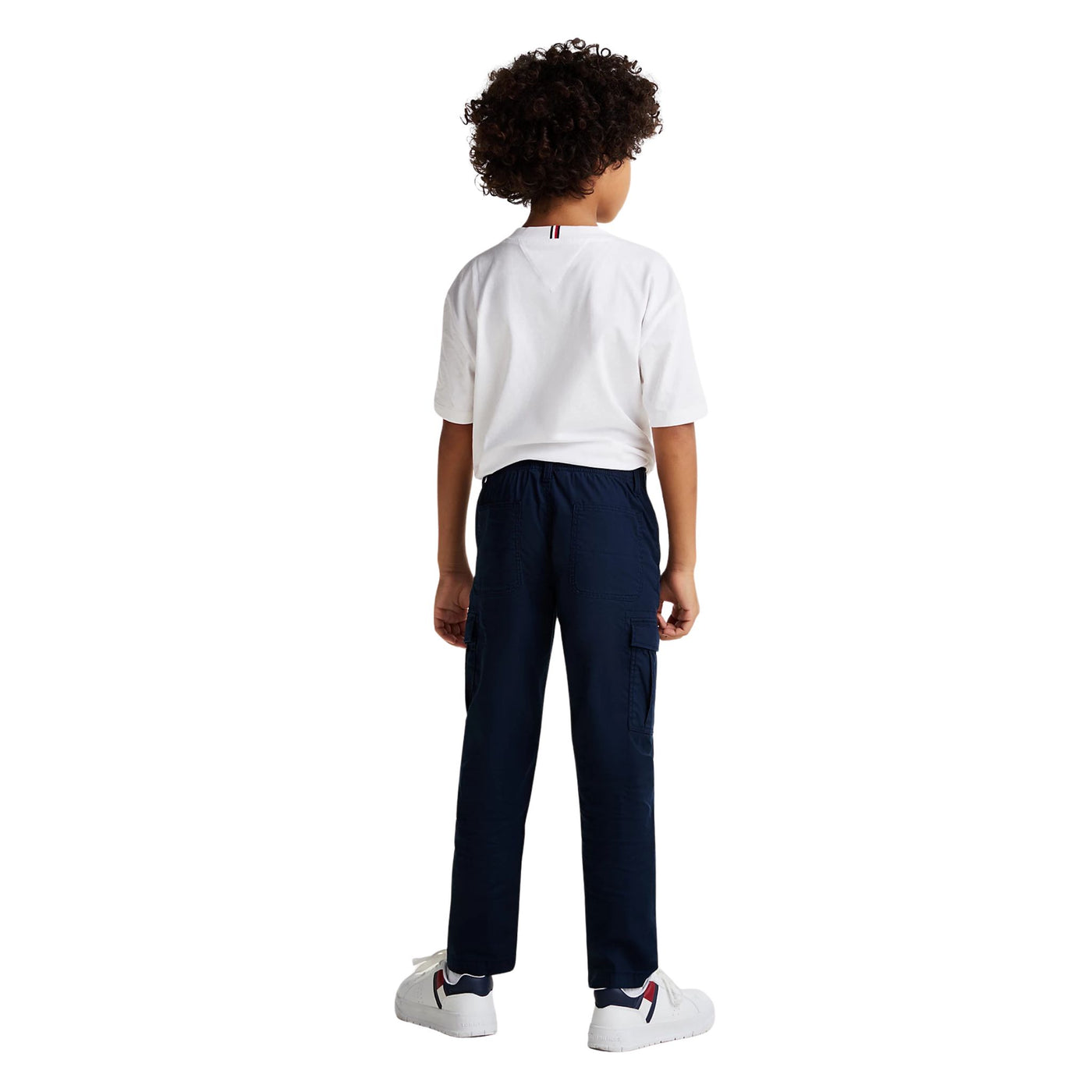 Pantaloni cargo Bambino in tessuto tramato navy modello intero retro