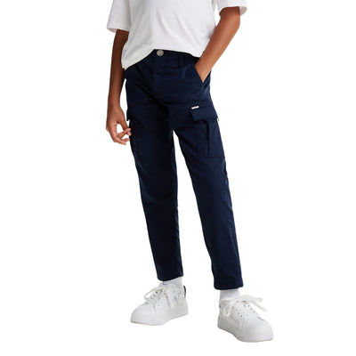 Pantaloni cargo Bambino in tessuto tramato navy modello frontale