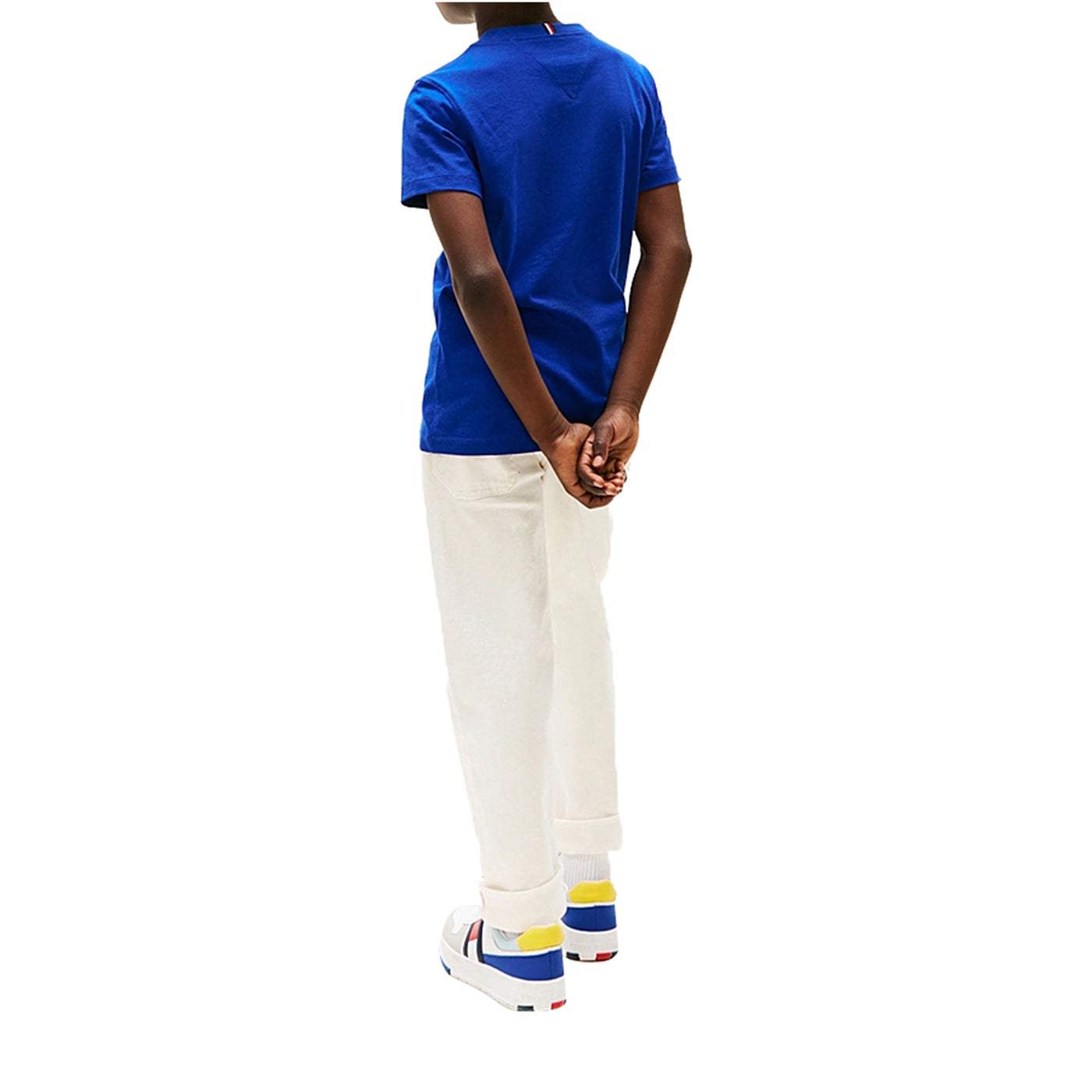 T-shirt Ragazzo con bandierina ricamata Blu modello retro