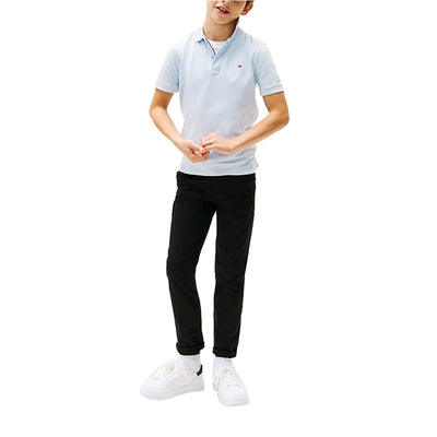 Polo Celeste Bambino con bandierina ricamata modello frontale