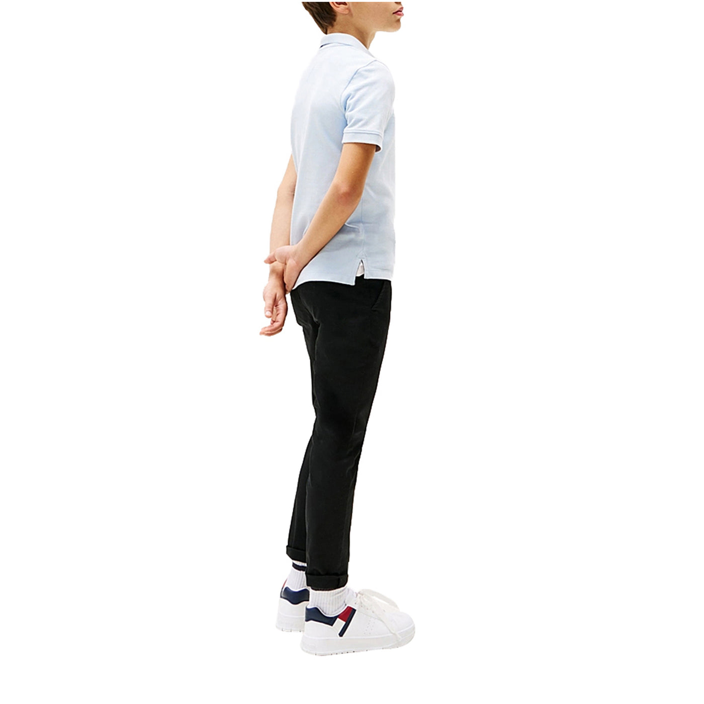 Polo Celeste Bambino con bandierina ricamata modello retro