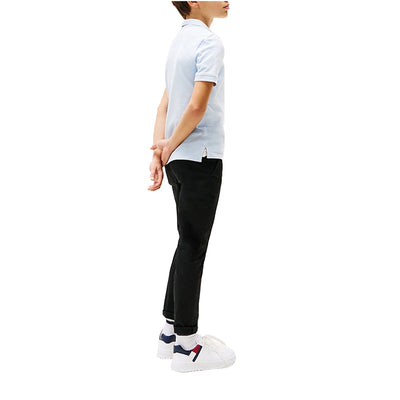Polo Celeste Bambino con bandierina ricamata modello retro