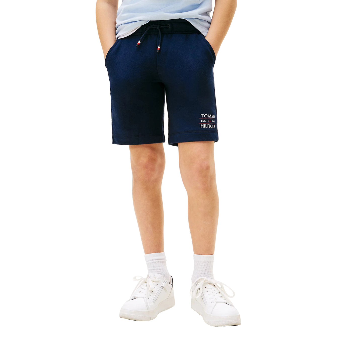 Shorts Navy Ragazzo con logo grafico modello frontale