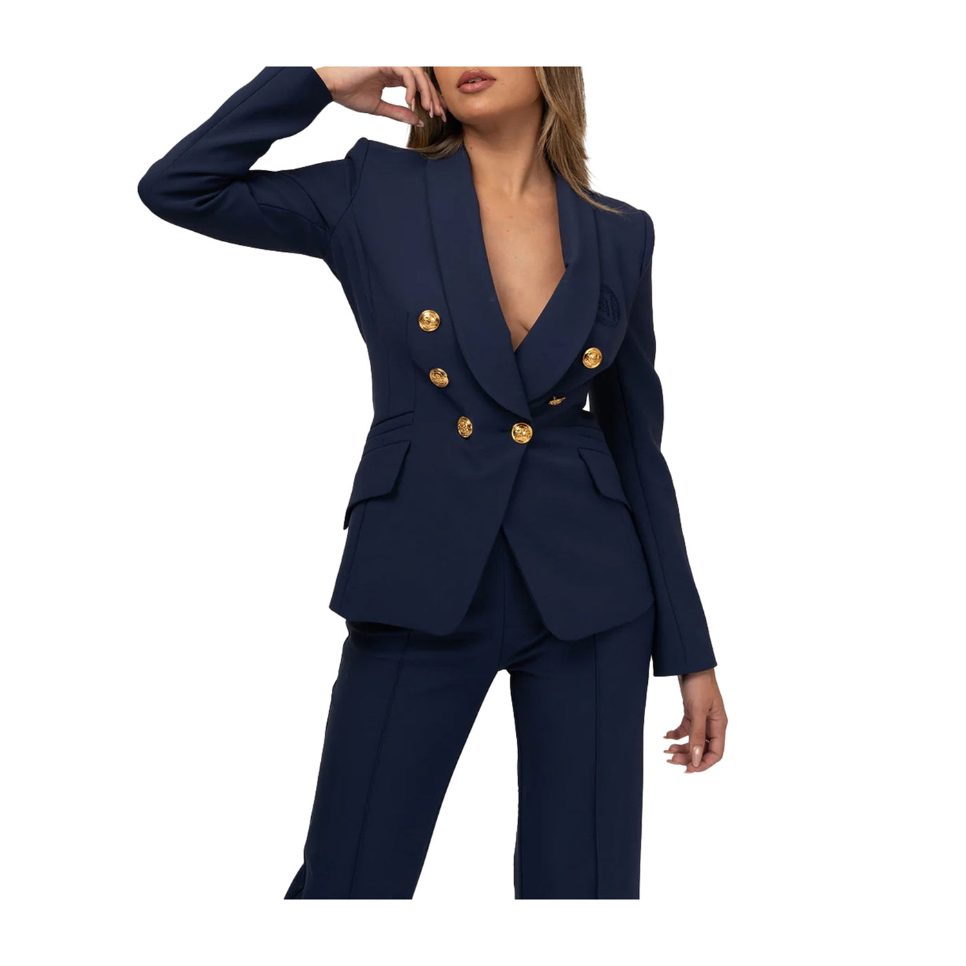 Tailleur Donna Navy con bottoni logati e patte laterali