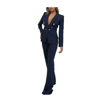 Tailleur Donna Navy con bottoni logati e patte laterali