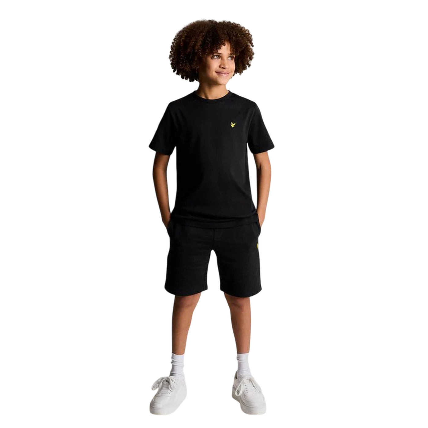 T-shirt Bambino in tinta unita nera modello intero frontale