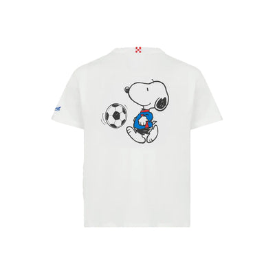 T-shirt Bianca Bambino Snoopy calciatore retro