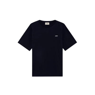 T-shirt Uomo in tinta unita blu scuro con logo ricamato