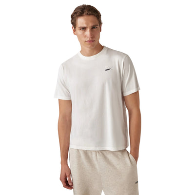 T-shirt Uomo in tinta unita bianca con logo ricamato modello frontale