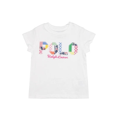 T-shirt Bambina Bianca con logo multicolore a mezza manica