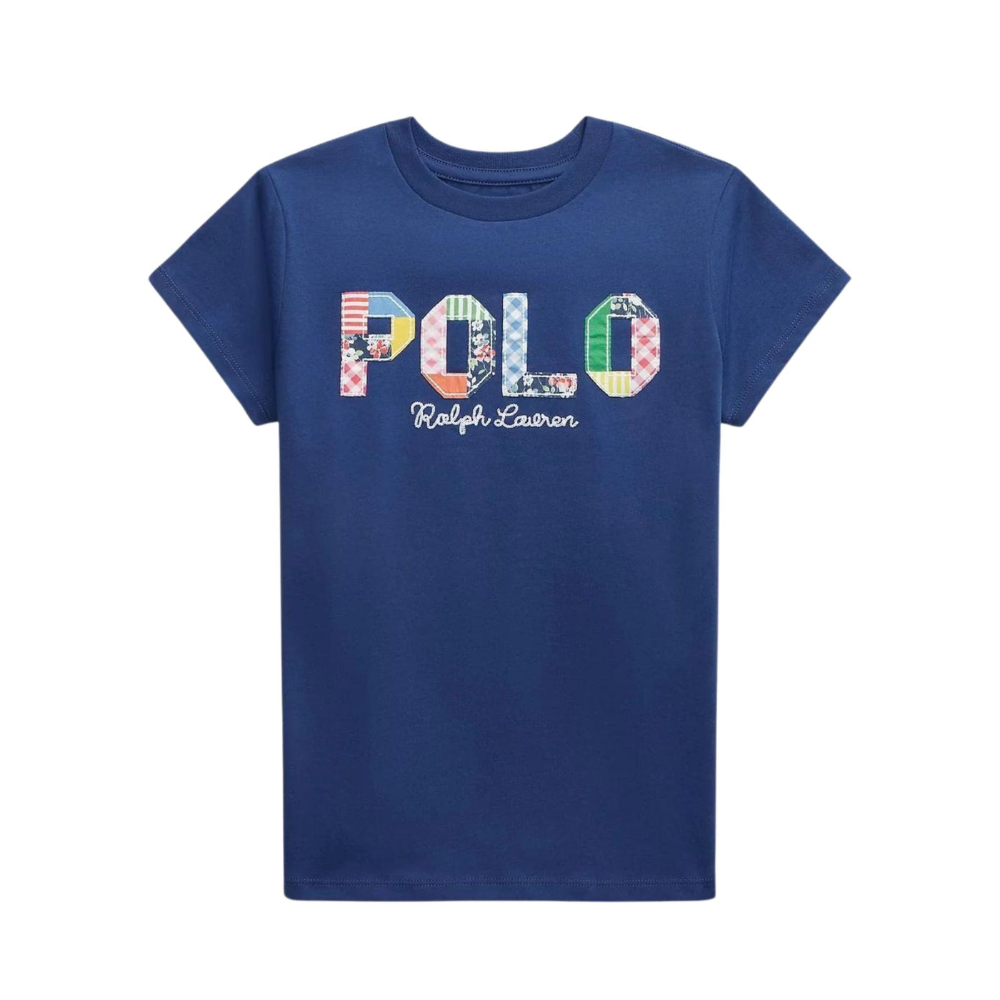T-shirt Bambina in cotone elasticizzato con logo frontale multicolore 