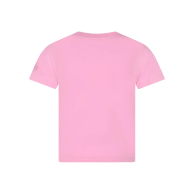 T-shirt Bambina Rosa in cotone con logo ricamato sulla manica