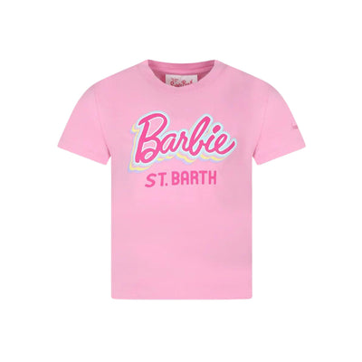 T-shirt Bambina Rosa in cotone con logo ricamato sulla manica