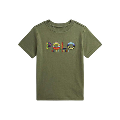 T-shirt Bambino Verde con scollatura girocollo e logo frontale