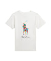 T-shirt Bambino Bianca in cotone con stampa logo colorata