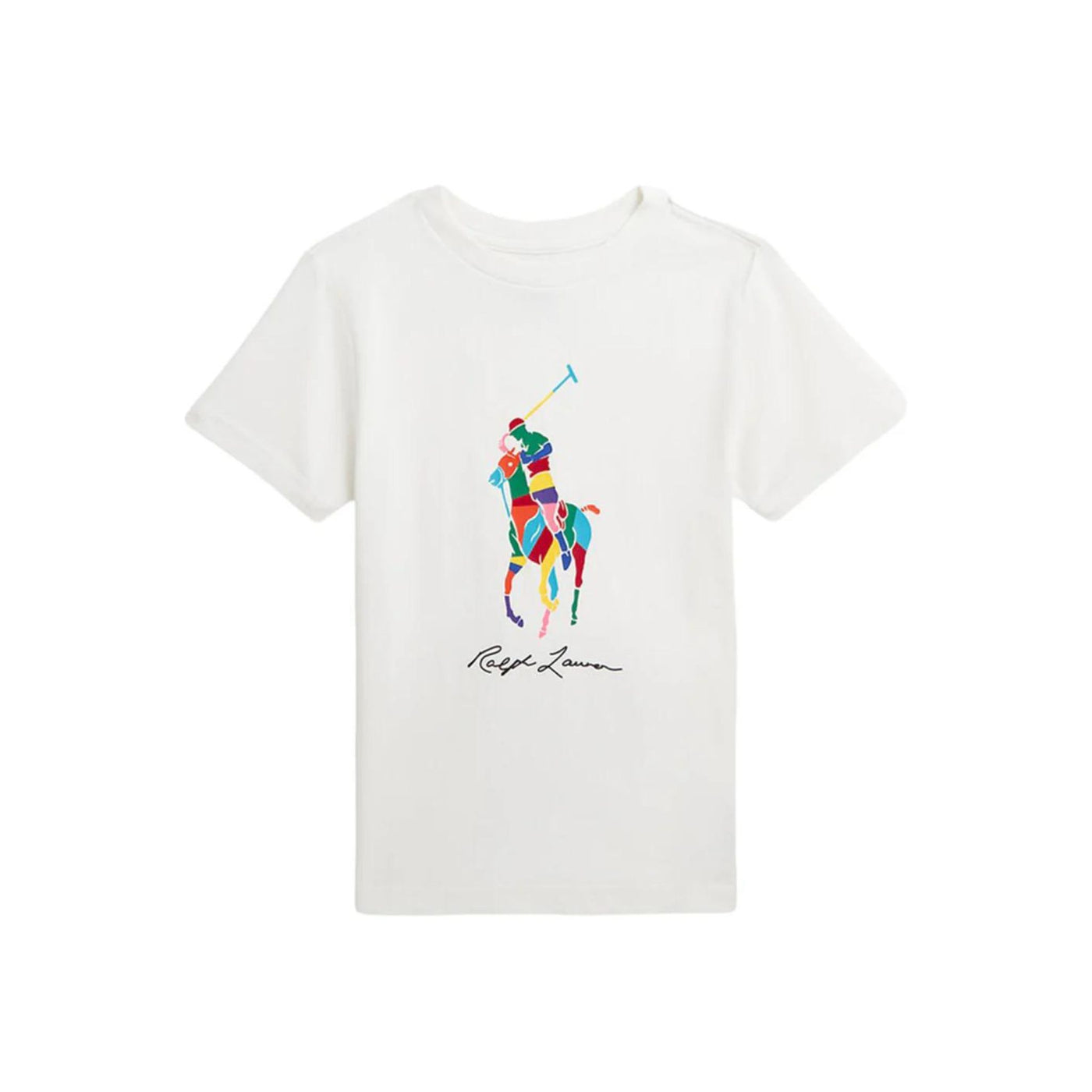 T-shirt Bambino Bianca in cotone con stampa logo colorata