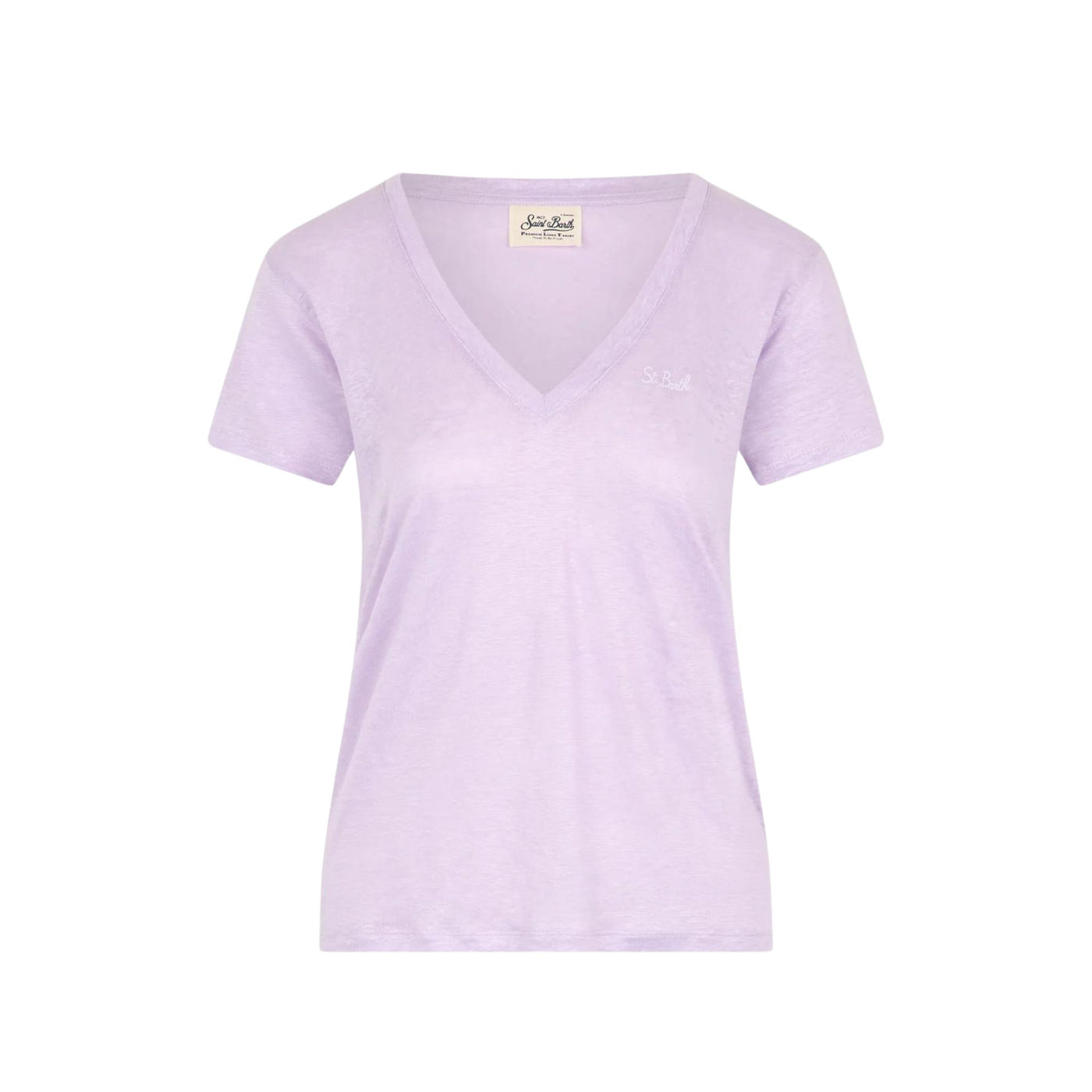 T-shirt Donna in morbido lino a tinta unita con maniche corte