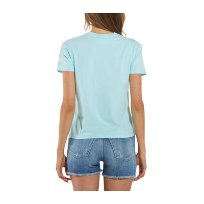 T-shirt Donna Celeste in cotone elasticizzato con scollatura girocollo