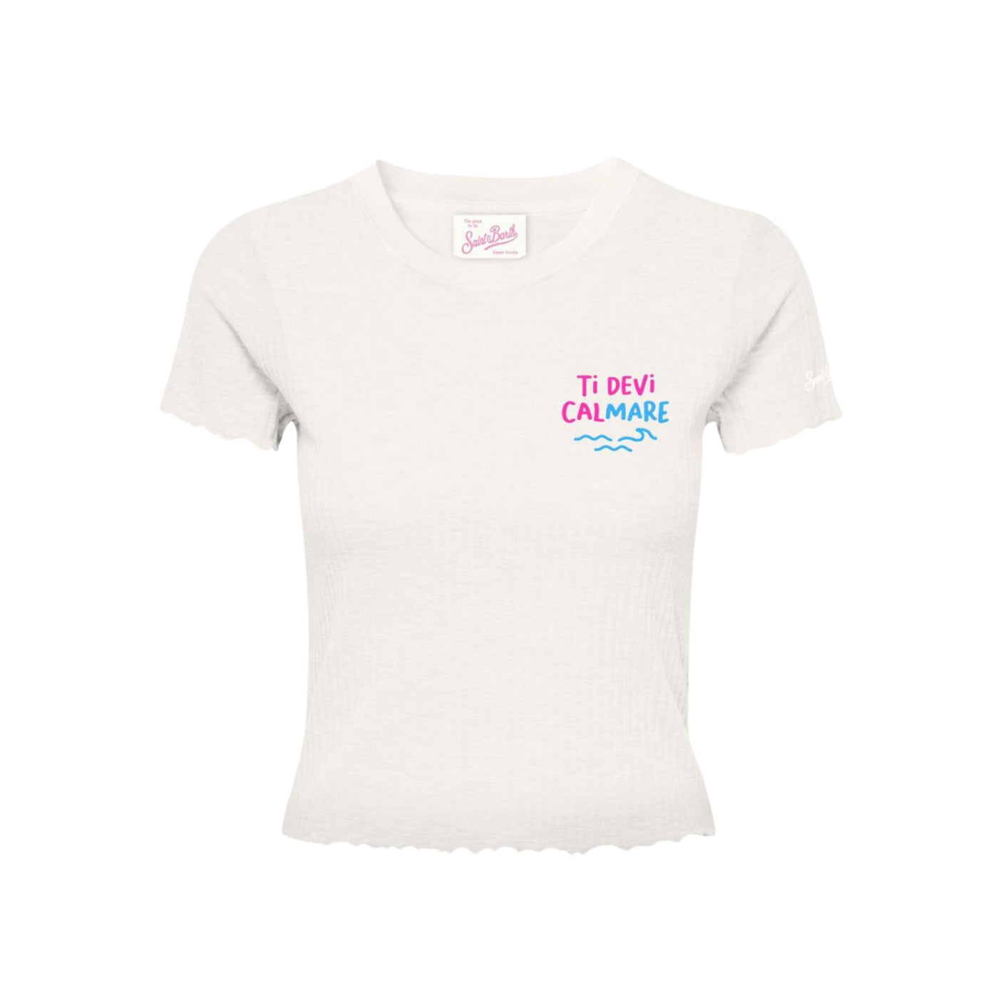 T-shirt Donna in morbido cotone tinta unita con bordi arricciati