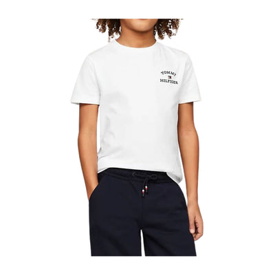 T-shirt Bambino in cotone con logo iconico sulla manica e scollatura girocollo