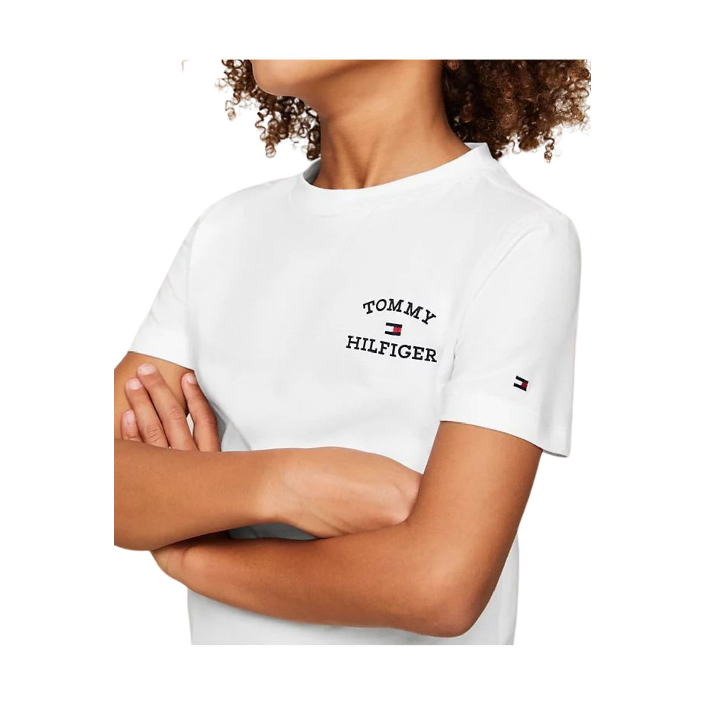 T-shirt Bambino in cotone con logo iconico sulla manica e scollatura girocollo