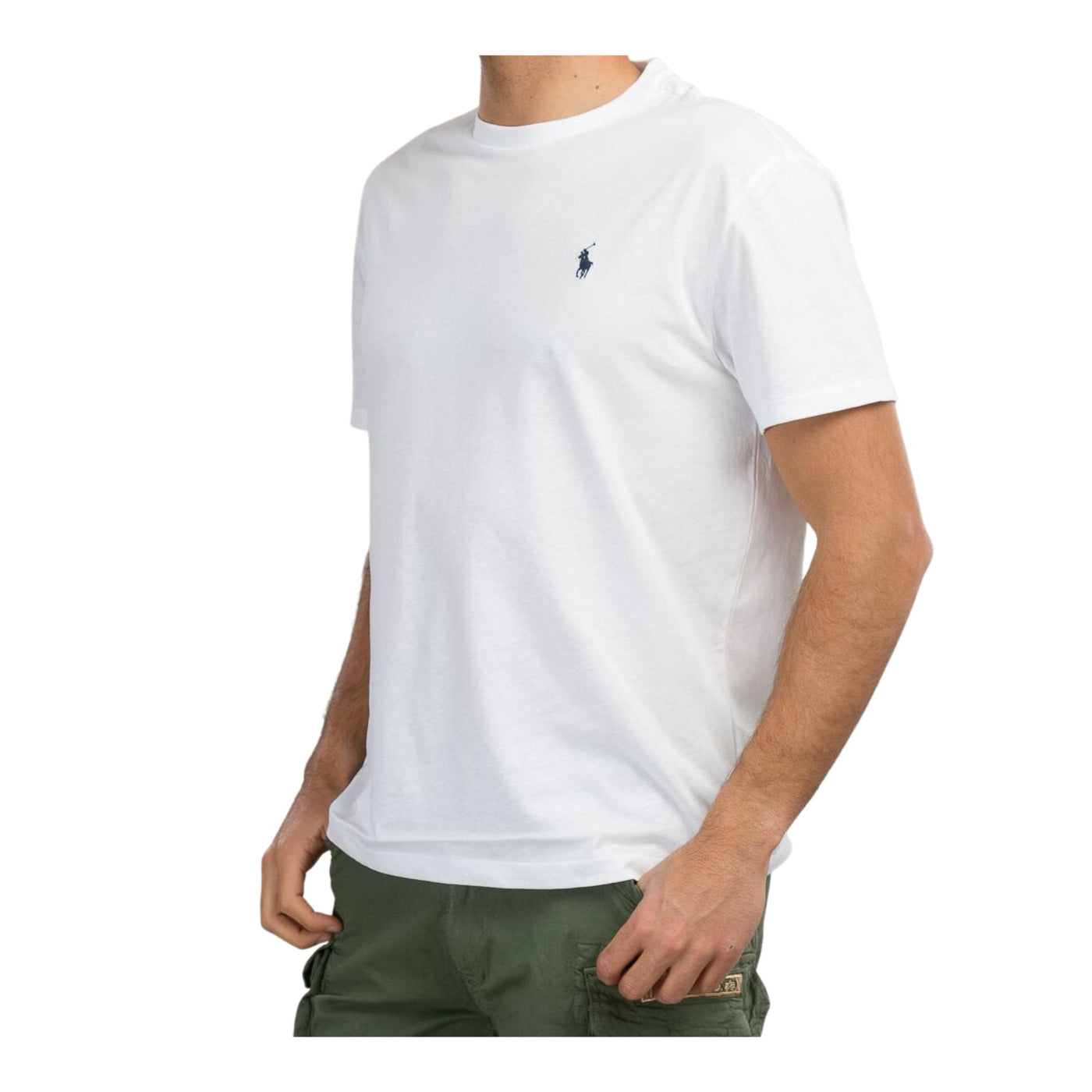 Immagine della T-shirt bianca da uomo manica corta con logo Polo Ralph Lauren ricamato con scollo a girocollo