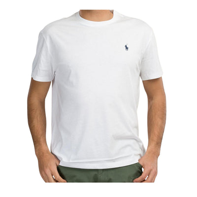 Immagine frontale T-shirt bianca da uomo manica corta con logo Polo Ralph Lauren ricamato con scollo a girocollo