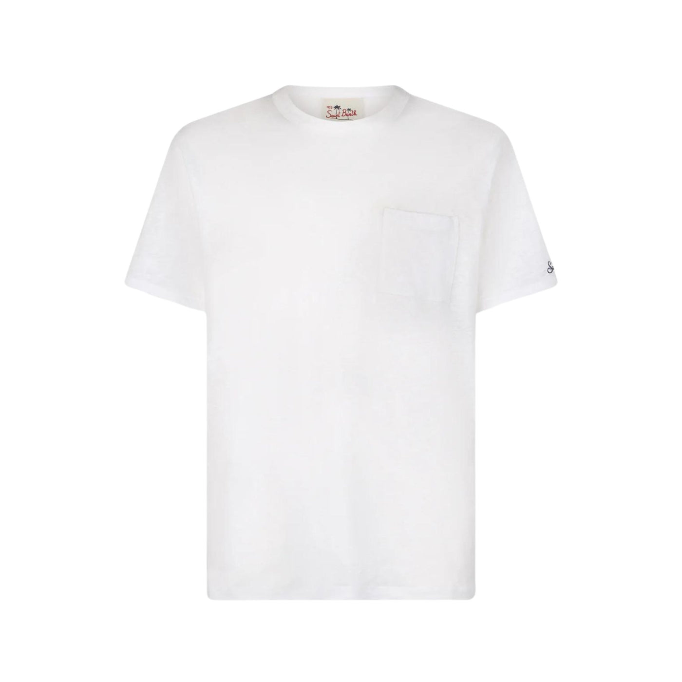  T-shirt Uomo in lino con taschino sul petto e scollatura girocollo 