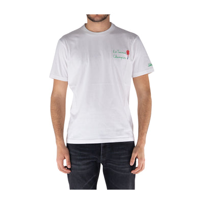 T-shirt Uomo Bianca con scritta ricamata e scollatura girocollo