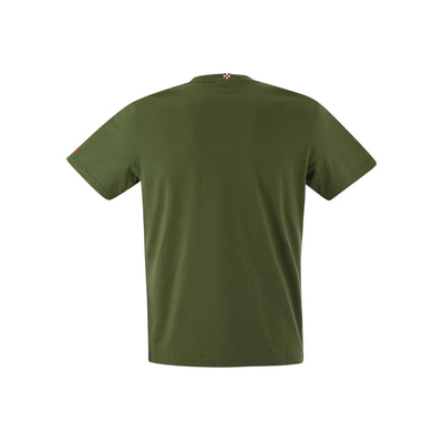 T-shirt Uomo Verde con stampa sul petto e scritta ricamata