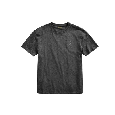 Immagine frontale T-shirt grigia da uomo manica corta con logo Polo Ralph Lauren ricamato tono su tono con scollo a girocollo