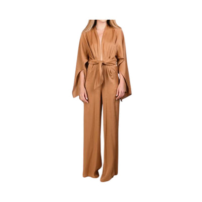 Women's shiny effect jumpsuit with knot