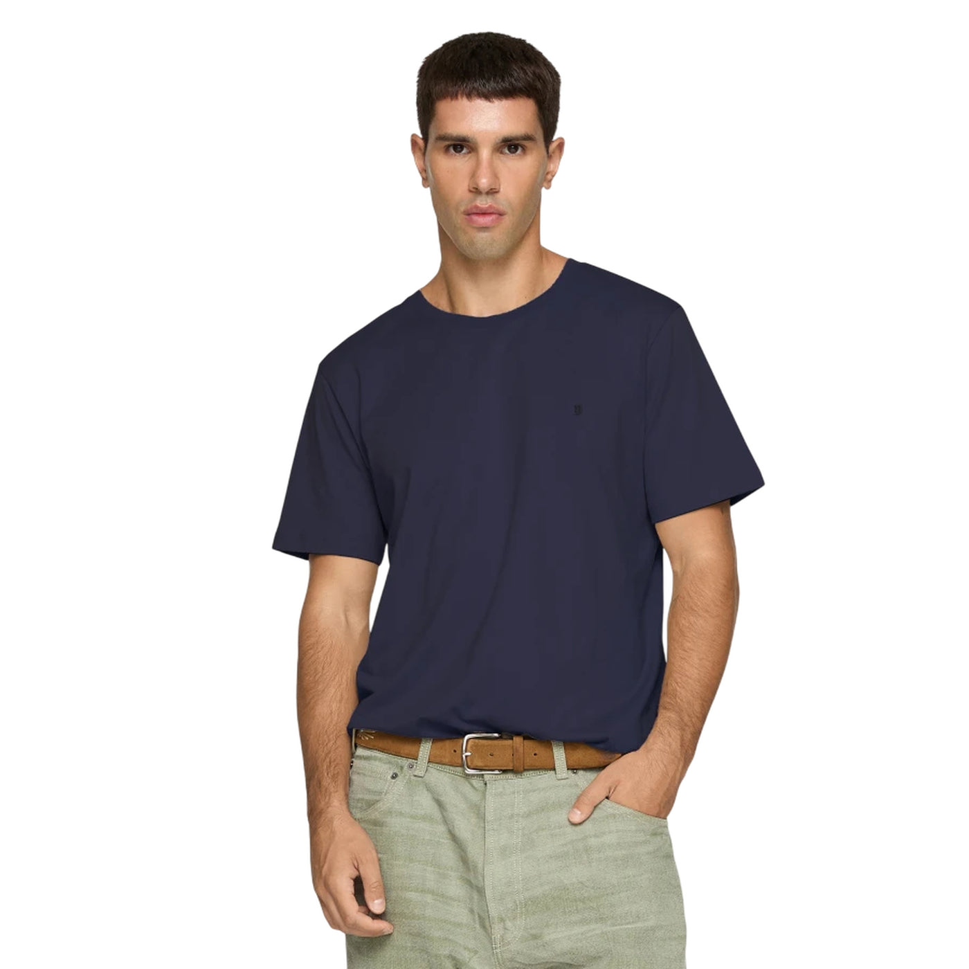 T-shirt Uomo girocollo in tinta unita navy modello frontale