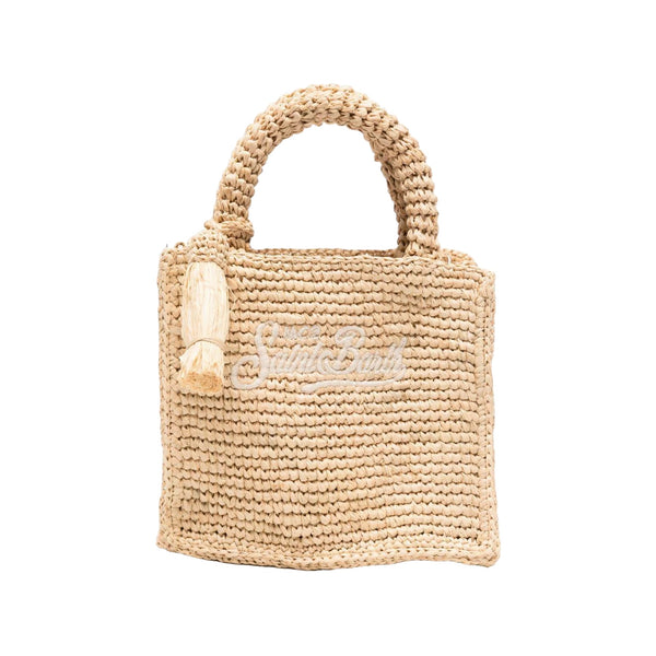 Mini Borsa a mano in rafia intrecciata Beige