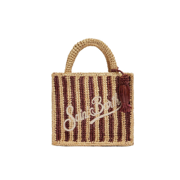 Mini Borsa a mano in rafia a righe bicolor