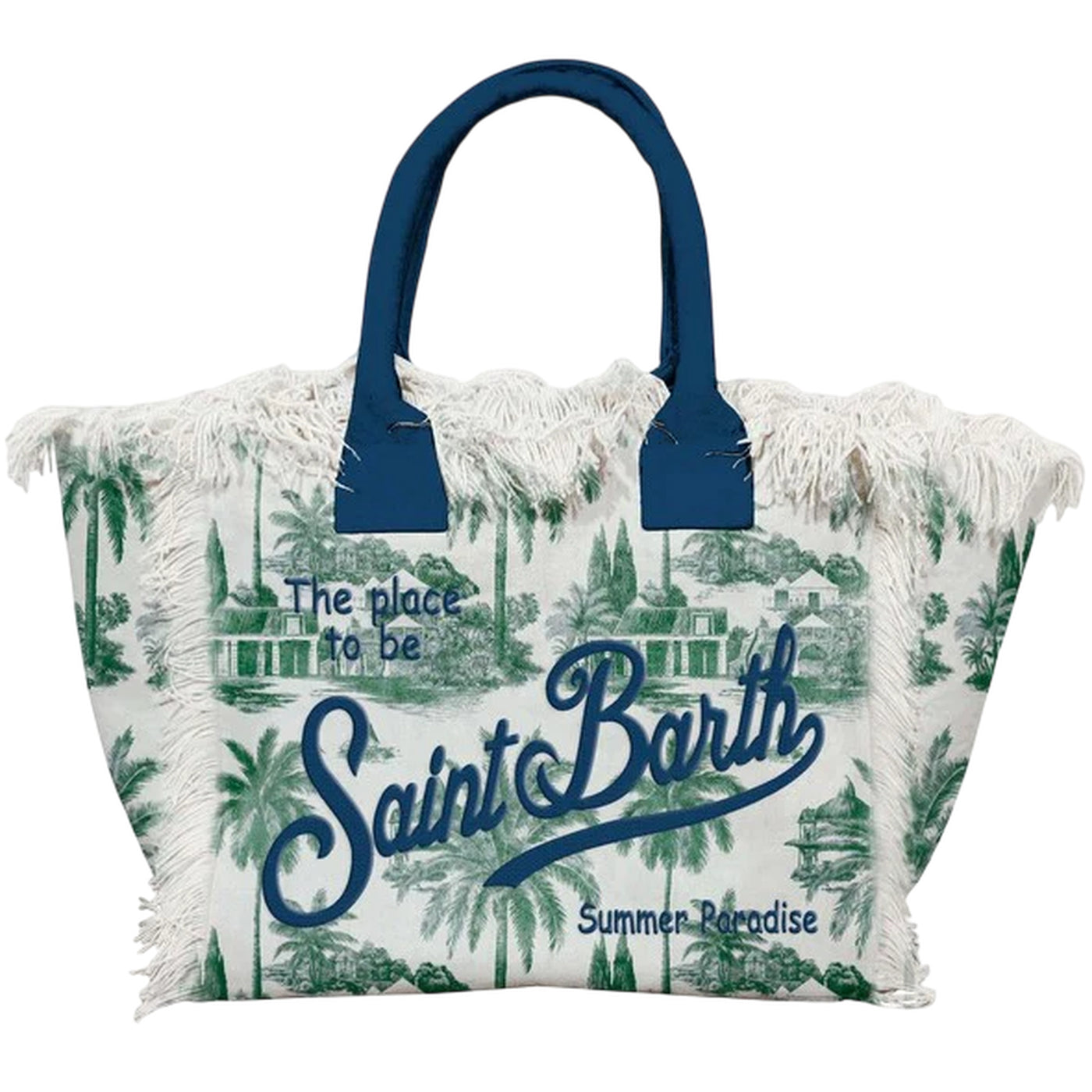 Borsa a mano motivo spiaggia Verde scuro Saint Barth Old England