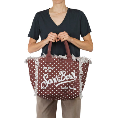 Borsa a mano Donna Vanity stampa a pois marrone modella