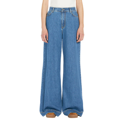 Jeans ampio Donna in denim blu modella frontale