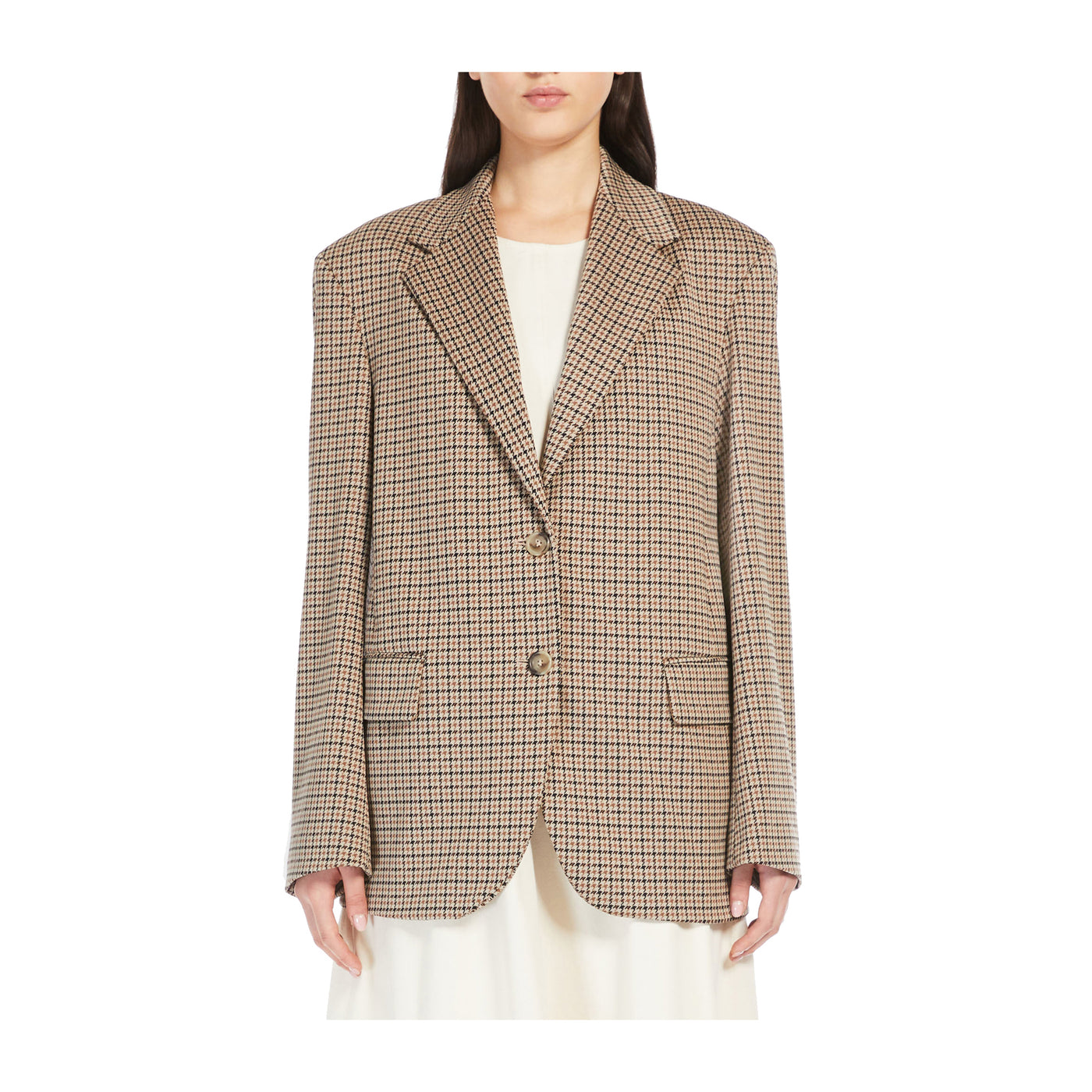 Blazer Donna Beige monopetto, con patte laterale e motivo all over 