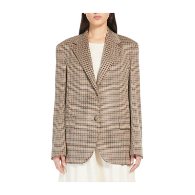 Blazer Donna Beige monopetto, con patte laterale e motivo all over 