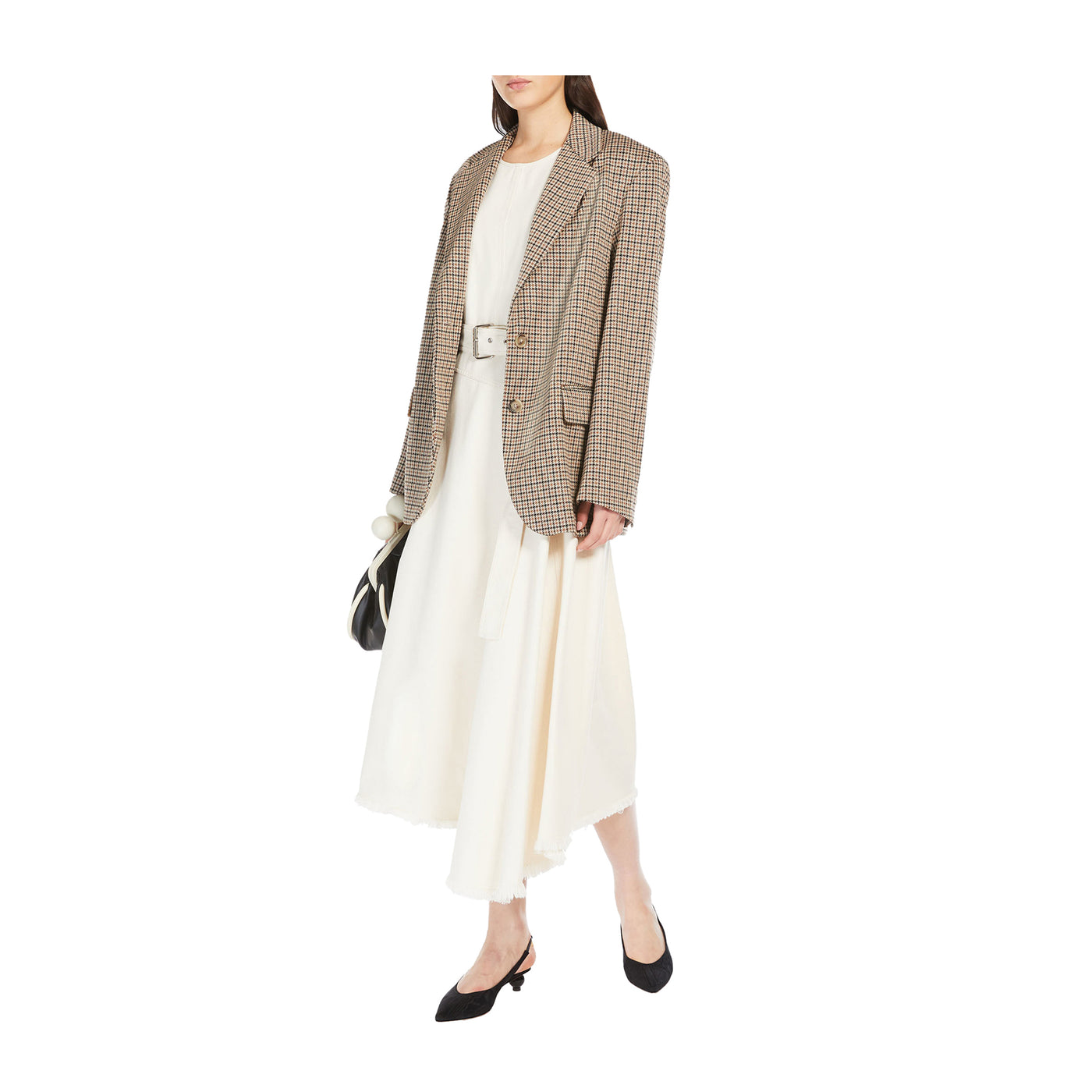 Blazer Donna Beige monopetto, con patte laterale e motivo all over 