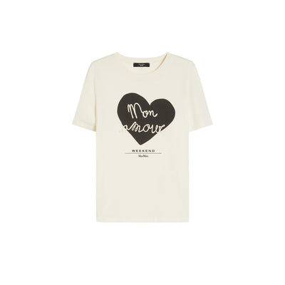 T-shirt Avorio Donna con stampa a cuore